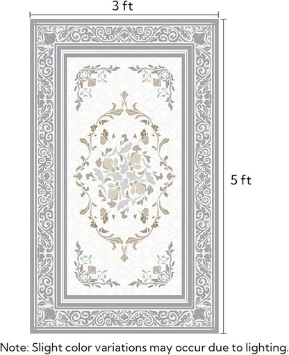 SOULFUL Medium Pile 3x5 Area Rug - Cozy Soft Underfoot Small Entryway Rug - Light Taupe Boho Floral - Washable Non-Slip - Perfect for Living Room Bedroom Foot Kids Room Reading Nook