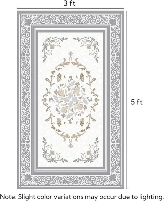 SOULFUL Medium Pile 3x5 Area Rug - Cozy Soft Underfoot Small Entryway Rug - Light Taupe Boho Floral - Washable Non-Slip - Perfect for Living Room Bedroom Foot Kids Room Reading Nook
