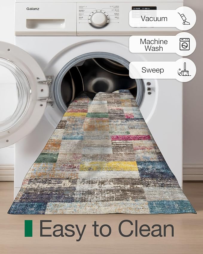 LUMI Ultra Thin Door Mat, 32x47 Non Slip Indoor Doormat Entrance Washable Rugs Entryway Oriental Vintage Soft Carpet for Kitchen Bedroom Front Door, Multicolor