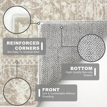KILOCOCO Hallway Runner 2x6 Kitchen Runner Rug Printed Vintage Floral Washable Non-Slip Runners for Hallways Laundry Room Rugs Distressed Boho Rugs Runners for Bedroom, Beige