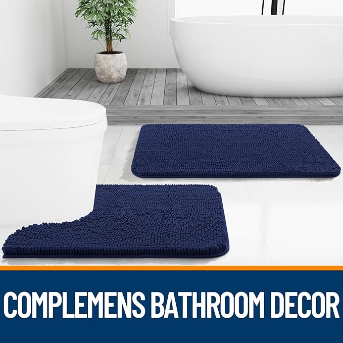OLANLY Bathroom Rugs 24x16, Extra Soft Absorbent Chenille Bath Rugs, Rubber Backing Quick Dry, Machine Washable Bath Mats for Bathroom Floor, Tub and Shower, Home Decor Accessories, Twilight Sapphire