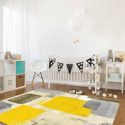 Yellow Rectangular Area Rugs for Living Room Bedroom 2.8 x 5 ft Abstract Paint Texture Modern Art Non-Shedding Soft Low Pile Rug Non Slip Washable Rug for Nursery Entryway Playroom