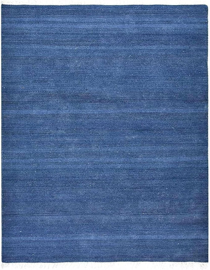 Rugsotic Carpets Hand Woven Flat Weave Kilim Wool ECO-Friendly Area Rugs - 3'x5', Rectangle Shape, Blue Color, Solid Plain Design, Low Pile Handmade Area Rugs for Living Room, Bed Room (D00111)