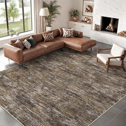 Garvee Large Area Rug 10x13 Living Room Rugs Machine Washable Area Rugs for Bedroom, Modern Solid Color Non Slip Stain Resistant Carpet, Non Shedding Low Pile Soft Mats for Office, Brown