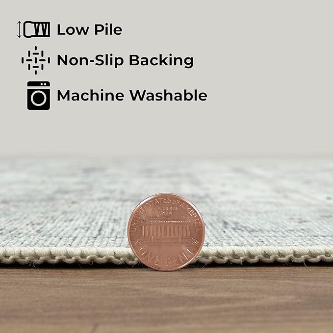 GLN Rugs Traditional Collection - Machine Washable Area Rug, Traditional Washable, Non Slip, Low Pile Chenille Rug, Living Room, Bedroom, Kitchen Rug (9' x 12' Cream/Gray/Sea Salt)