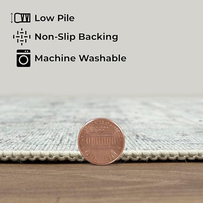 GLN Rugs Traditional Collection - Machine Washable Area Rug, Traditional Washable, Non Slip, Low Pile Chenille Rug, Living Room, Bedroom, Kitchen Rug (2' x 3' Cream/Gray/Sea Salt)