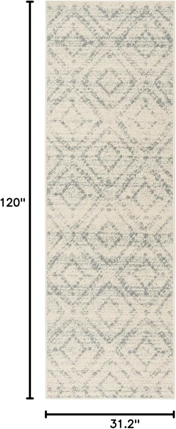 SAFAVIEH Adirondack Collection Runner Rug - 2'6" x 10', Ivory & Light Blue, Modern Diamond Distressed Design, Non-Shedding & Easy Care, Ideal for High Traffic Areas in Living Room, Bedroom (ADR131T)
