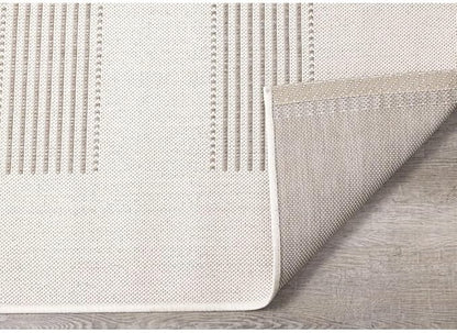 Beige Carpet for Bedroom with Striped Design, 5x7 Washable Boho Rug for Living Room or Versatile Accent to Refresh Any Room Décor