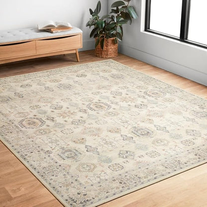 Loloi Hathaway Collection HTH-04 Beige/Multi 2'-3" x 3'-9", .25" Thick Accent Rug, Soft, Durable, Printed, Modern, Low Pile, Non-Shedding, Easy Clean, Living Room Rug