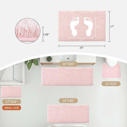 Small Bathroom Rug 17x24 Non Slip Pink Fluffy Bath Mat for Bathroom Floor Washable Plush Luxury Bath Rug for Tub Soft Shaggy Absorbent Shower Mat
