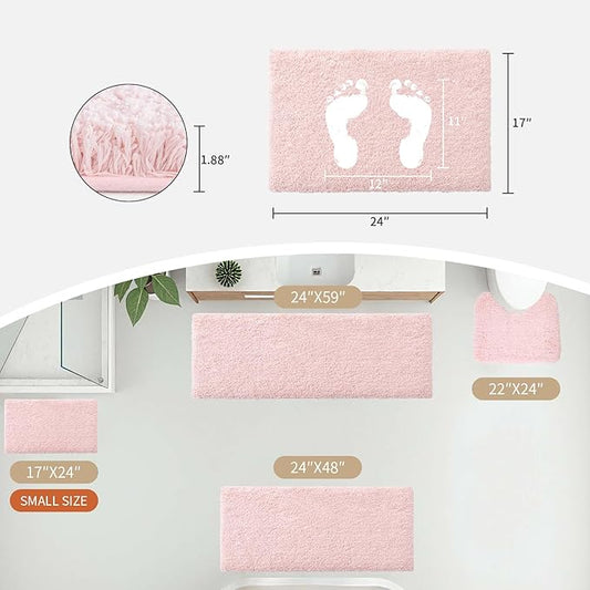 Small Bathroom Rug 17x24 Non Slip Pink Fluffy Bath Mat for Bathroom Floor Washable Plush Luxury Bath Rug for Tub Soft Shaggy Absorbent Shower Mat