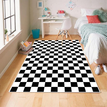 Checkered Rug 4x6 Rugs for Living Room Modern Minimalist Washable Black and White Checkered Non-Slip Large Rug for Office Playroom (Black and White, 4x6ft)