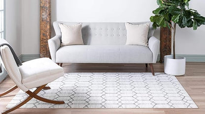Rugs.com Lattice Trellis Collection Rug – 5' x 8' White Low-Pile Rug Perfect for Living Rooms, Large Dining Rooms, Open Floorplans