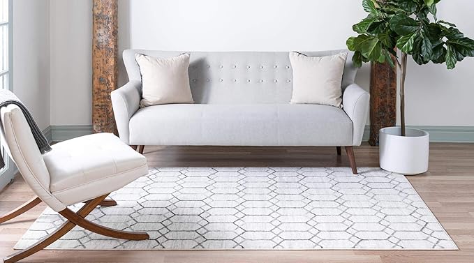 Rugs.com Lattice Trellis Collection Rug – 3' x 5' White Low-Pile Rug Perfect for Living Rooms, Large Dining Rooms, Open Floorplans