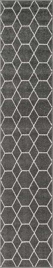 Unique Loom Trellis Frieze Collection Area Rug - Geometric (2' x 10' Runner, Dark Gray/ Ivory)