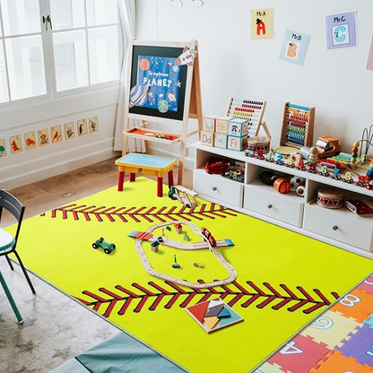 Soft Area Rugs for Bedroom, Softball Gifts for Softballs Lovers, Kids Toddlers Sport Softball Rug, Indoor Floor Boys Room Decor Carpet for Living Room, Dorms, Nursery Room, 5X7 Ft