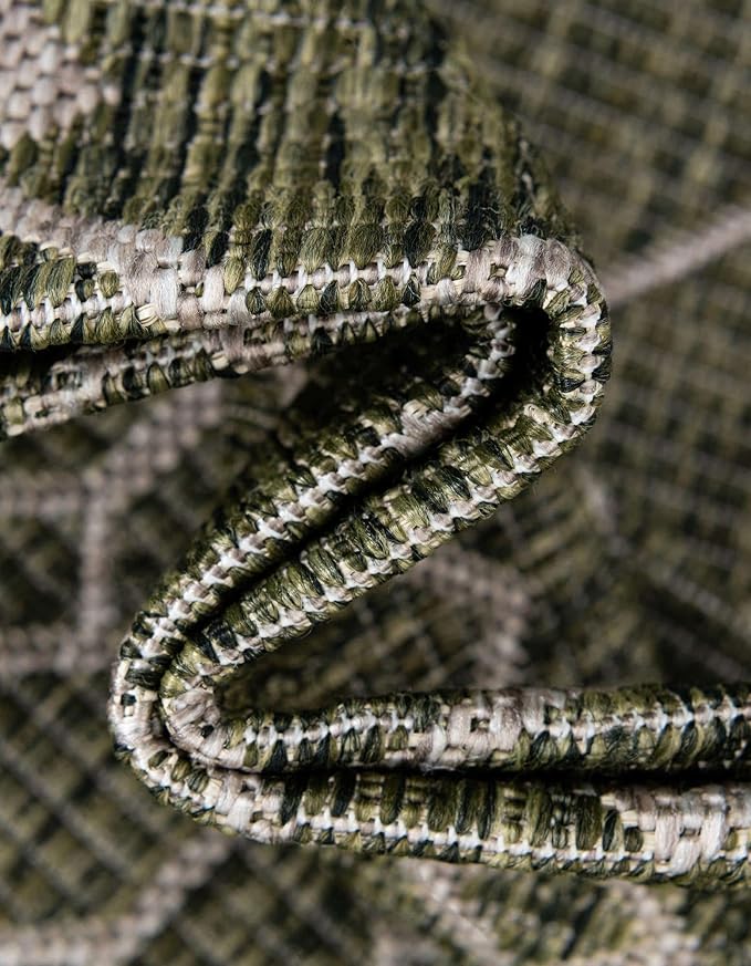Unique Loom Outdoor Trellis Collection Area Rug - Tribal Trellis (10' 8" Square, Green/ Natural)
