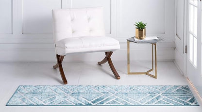 Rugs.com Lattice Trellis Collection Rug – 6 Ft Runner Blue Low-Pile Rug Perfect for Hallways, Entryways