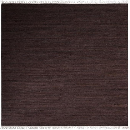 Rugsotic Carpets Hand Woven Flat Weave Kilim Wool ECO-Friendly Area Rugs - 8'x8', Square Shape, Dark Brown Color, Solid Plain Design, Low Pile Handmade Rugs for Living Room, Bed Room (D00111)
