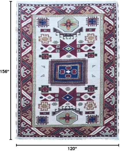 Hand Knotted Wool & Silk ECO-Friendly Oriental Area Rugs - 10'x13', Rectangle Shape, Cream Burgundy Color, Classic Oriental Traditional, Medium Pile Handmade Area Rugs (AF0102)