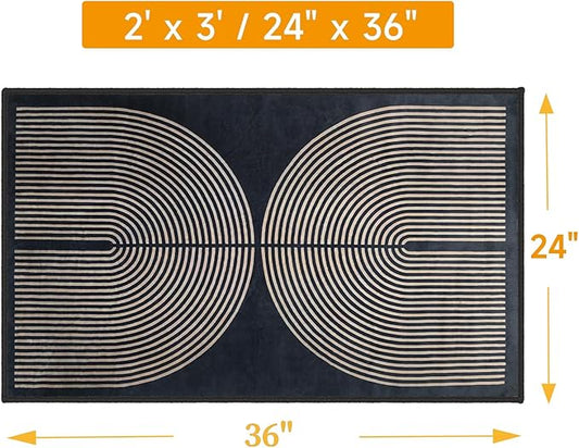 Modern Rainbow Area Rug 2x3 Black Soft Plush Low Pile Non-Slip Washable Doormat, Farmhouse Kitchen Bathroom Mat for Entrance Bedroom Laundry Room