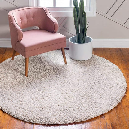 Unique Loom Davos Shag Collection Area Rug - Solid (7' 10" Round, Linen)