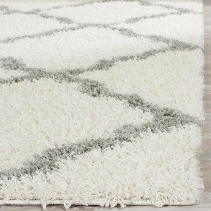 SAFAVIEH Dallas Shag Collection Runner Rug - 2'3" x 16', Ivory & Grey, Trellis Design, Non-Shedding & Easy Care, 1.5-inch Thick Ideal for High Traffic Areas in Living Room, Bedroom (SGD257F)