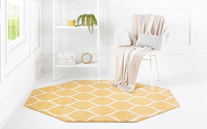 Rugs.com Lattice Frieze Collection Rug – 7' 10 Octagon Yellow Medium Rug Perfect for Living Rooms, Kitchens, Entryways