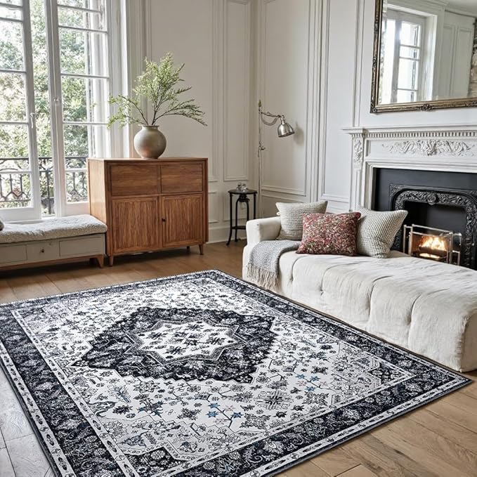 Area Rug 5x7,Boho Vintage Oriental Washable Rugs,Collapsible Area Rug for Bedroom, Entryway, Kitchen, Bathroom