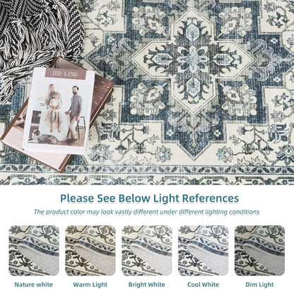 Dripex Vintage Collection Washable Area Rug - 2x3 Door Mat Small Entryway Rug Distressed Non-Slip Low-Pile Floor Carpet for Indoor Front Entrance Kitchen Bathroom Living Room Bedroom