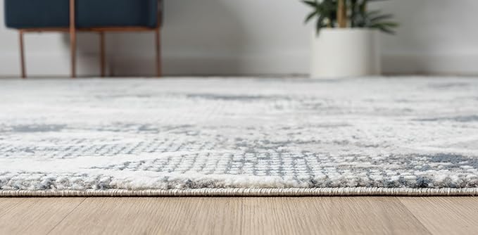 Adel Modern Area Rug for Living Room, 8x10 Rustic Distressed Abstract Large Blue Rug, Medium Pile Stain Resistant Carpet for Bedroom, Dining Room or Kitchen (8' x 10', Blue)