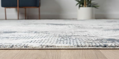 Adel Modern Area Rug for Living Room, 5x7 Rustic Distressed Abstract Blue Rug, Medium Pile Stain Resistant Carpet for Bedroom, Dining Room or Kitchen (5' x 7', Blue)
