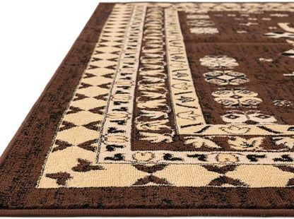 Unique Loom Taftan Collection Border Geometric Tribal Inspired Design Area Rug (8' 0 x 10' 0 Rectangular, Brown/ Tan)