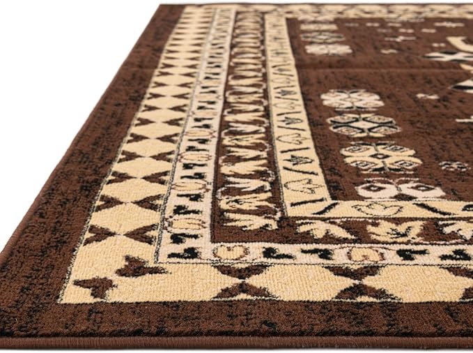 Unique Loom Taftan Collection Border Geometric Tribal Inspired Design Area Rug (9' 10 x 13' 0 Rectangular, Brown/ Tan)