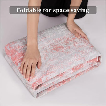 Ciicool Modern Abstract Rug for Living Room, 5x7 Machine Washable Area Rug Non-Slip Rug, Low-Pile Contemporary Indoor Dining Floor Carpet for Bedroom Office Under Table Home Decor Pink Grey