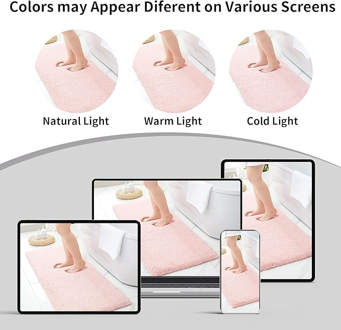 Pink Bathroom Runner Rug 24x59 Non Slip Fluffy Long Bath Mat for Bathroom Floor Washable Plush Luxury Bath Rug for Tub Absorbent Shower Sink Mat Bedside Rug