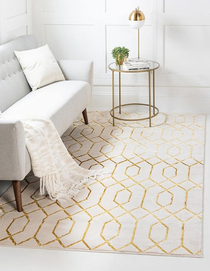 Marilyn Monroe Glam Collection Area Rug - Trellis (10'x 13' Rectangle, White Gold/ Gold)