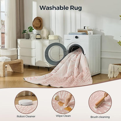 WITSHOCK Pink Rugs 10x12 for Bedroom Girls,Floral Modern Distress Print Pattern Carpet for Living Room Dining Room,Stain Resistant Anti Slip Backing Rugs for Kids Room Nursery Playroom,Light Pink