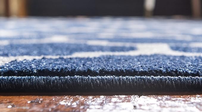 Rugs.com Lattice Collection Rug – 6 Ft Round Dark Blue Medium Rug Perfect for Kitchens, Dining Rooms