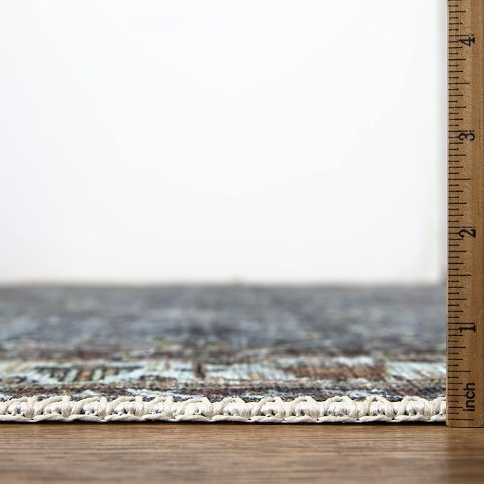 Bloom Rugs Washable Non-Slip 3' x 5' Rug - Blue/Beige Traditional Area Rug for Living Room, Bedroom, Dining Room, and Kitchen - Exact Size: 3' x 5'