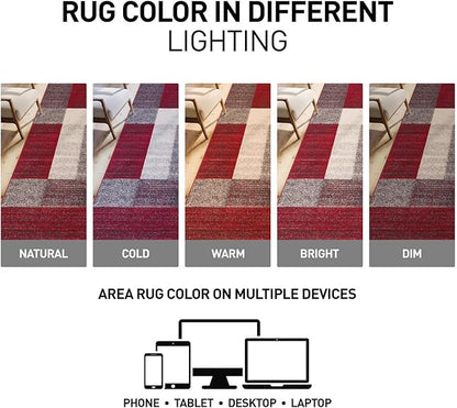 Rugshop Red Modern Geometric Boxes Non-Slip Area Rug Non-Shedding for Living Room, Bedroom and Dining Area, 5'3" x 7'3"