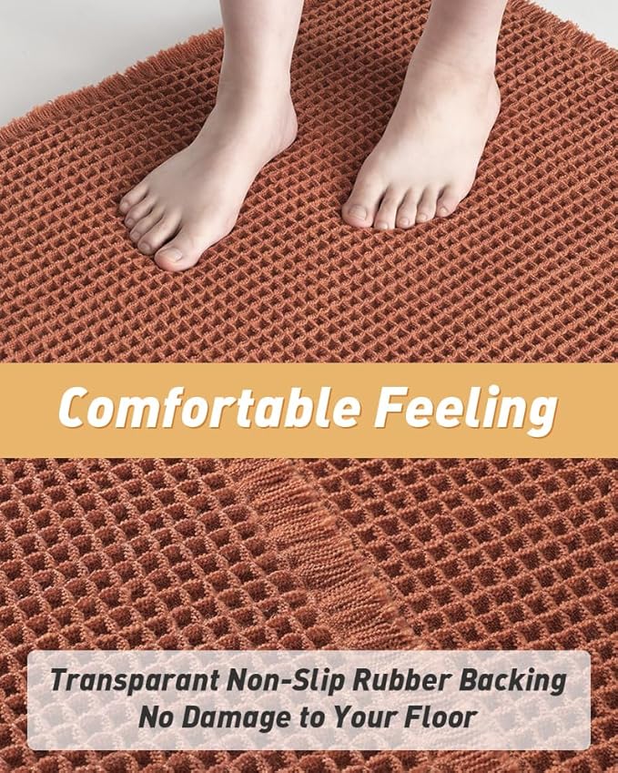 Upgraded Waffle Runner Rug Super Absorbent Non Slip Bath Mats for Bathroom Machine Washable Bathroom Runner Rug with Tassels, Ideal for Hallway Bedroom Laundry Room, Dirty Orange, 2'x 6'(24" x 72")