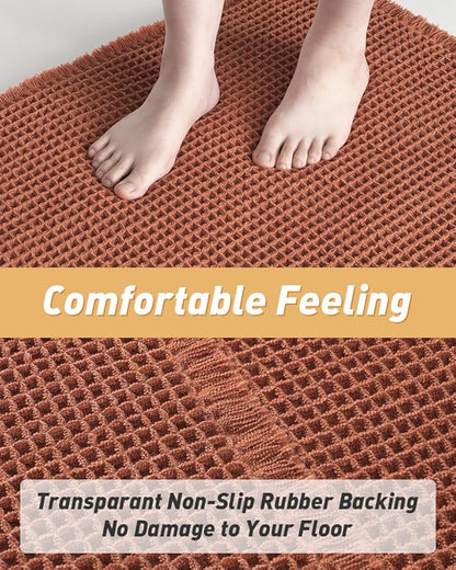 AMOAMI Upgraded Waffle Runner Rug Super Absorbent Non Slip Bath Mats for Bathroom Machine Washable Bathroom Runner Rug with Tassels, Ideal for Hallway Bedroom Laundry Room, Dirty Orange, 17" x 60"