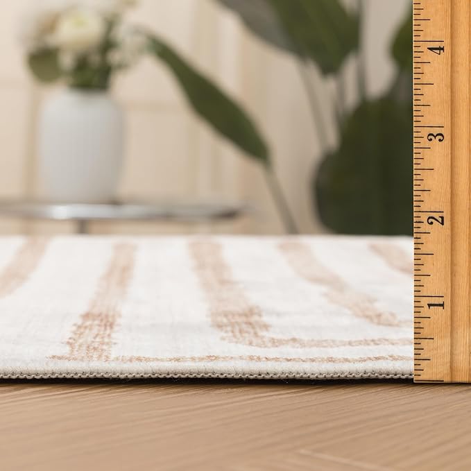 ReaLife Rugs Machine Washable Area Rug Runner - Living Room Bedroom Bathroom Kitchen Entryway Office - Non-Slip Baking Low Pile Stain Resistant Premium - Modern Geometric - Finn - Beige 2'6" x 8'
