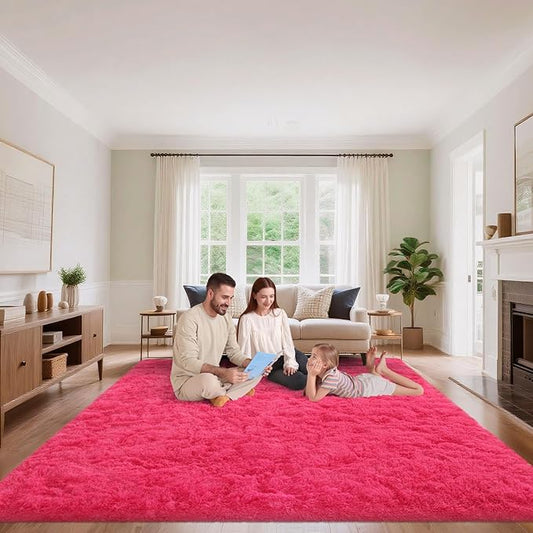 Area Rugs 9x12 Living Room, Fluffy Large Rugs for Bedroom, Soft Shag Fuzzy Non-Slip Carpet for Kids Boys and Girls Nursery Room Dorm Indoor Home Decor (Hot Pink, 9ft x 12ft)