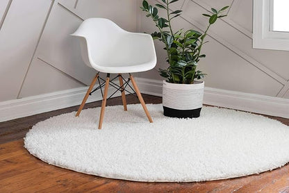 Unique Loom Davos Shag Collection Area Rug - Solid (4' 1" Round, White/ Ivory)
