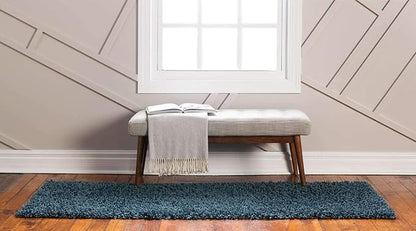 Unique Loom Davos Shag Collection Area Rug - Solid (2' 7" x 13' 1" Runner, Marine Blue)