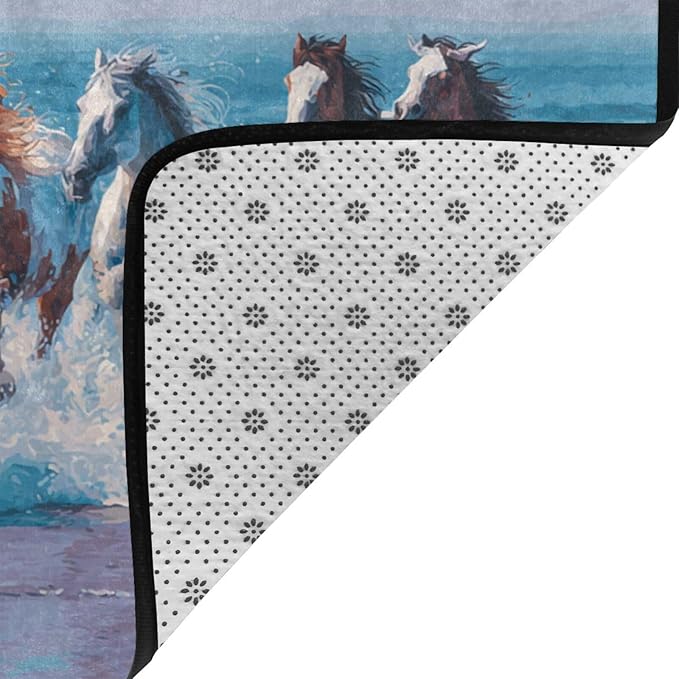 Horse Run Gallop in Waves Ocean Area Rug Washable Outdoor Rugs Anti-Slip Soft Carpet Entryway Indoor Door Mat for Bedroom,Living Room,Porch,Terrace and Entrance Decor 9'x 6'