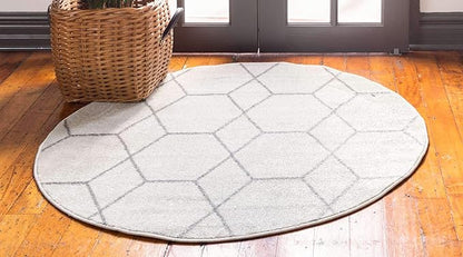 Unique Loom Trellis Frieze Collection Area Rug - Geometric (8' Round, Ivory/ Gray)