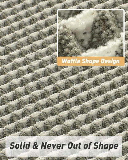 AMOAMI Upgraded Waffle Runner Rug Super Absorbent Non Slip Bath Mats for Bathroom Machine Washable Bathroom Runner Rug with Tassels, Ideal for Hallway Bedroom Laundry Room, 17" x 60‘’, Green & Cream